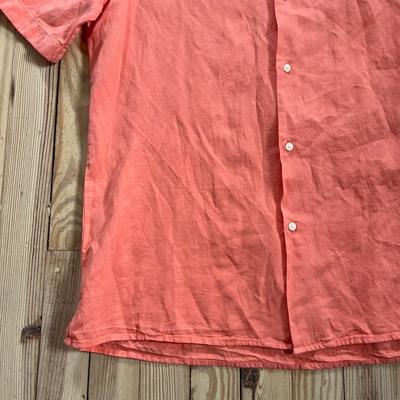 NWT ZARA Men's Coral Linen Blend Short Sleeve Relaxed Fit Camp Collar Shirt L - Picture 5 of 8